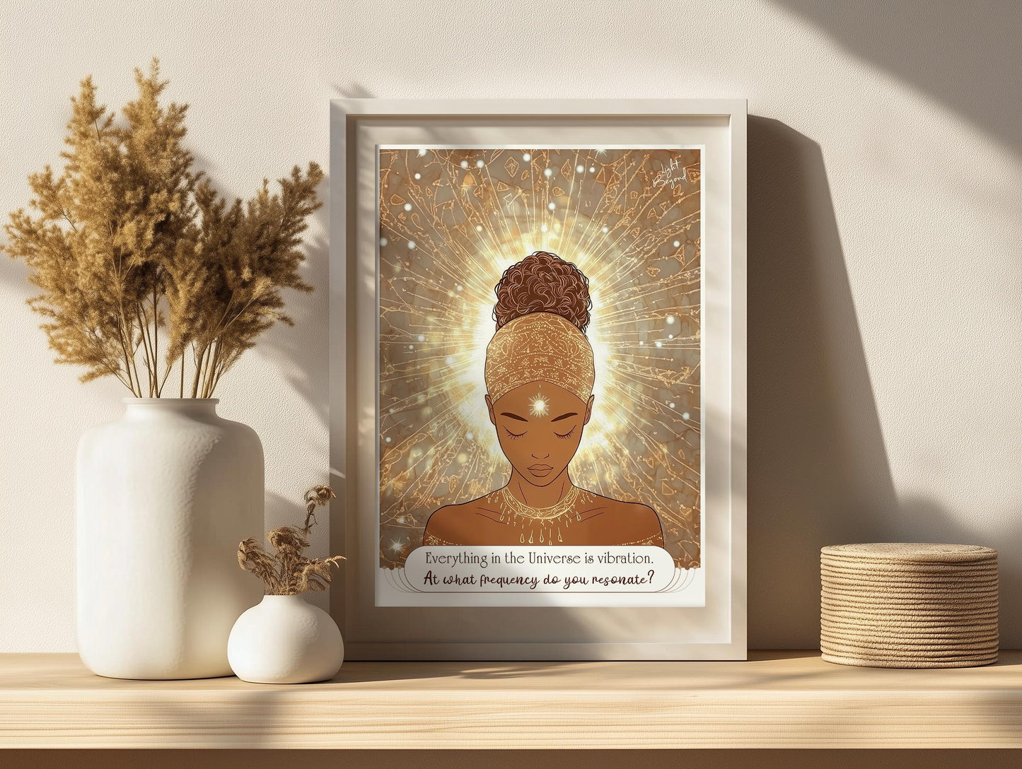 Printable Soulful Poster – "Everything is Vibration" Quote – Warm Beige and White Digital Download – Mindful Boho Wall Art