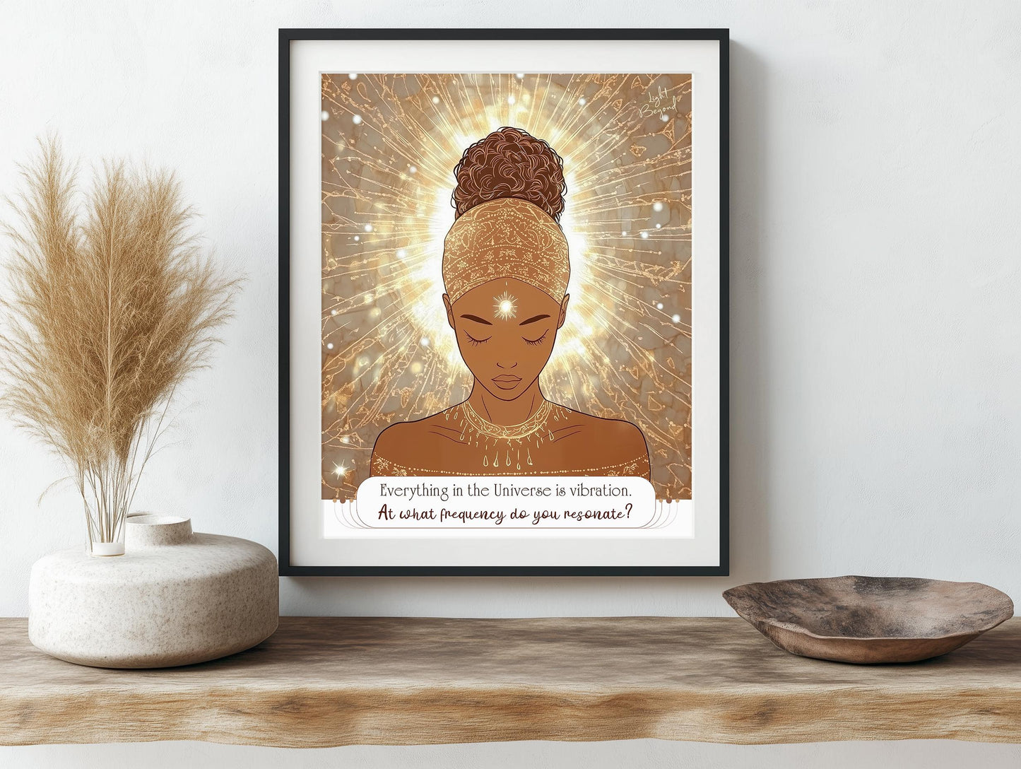 Printable Soulful Poster – "Everything is Vibration" Quote – Warm Beige and White Digital Download – Mindful Boho Wall Art