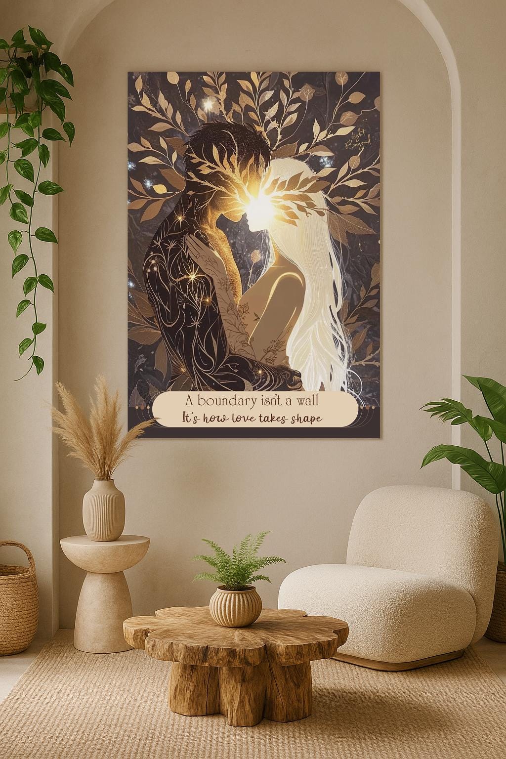 Romantic Satin Poster, Love Art Print, Boho Wall Decor, Gift for Couples, Spiritual Poster Print, Anniversary Gift – Sacred Love Art
