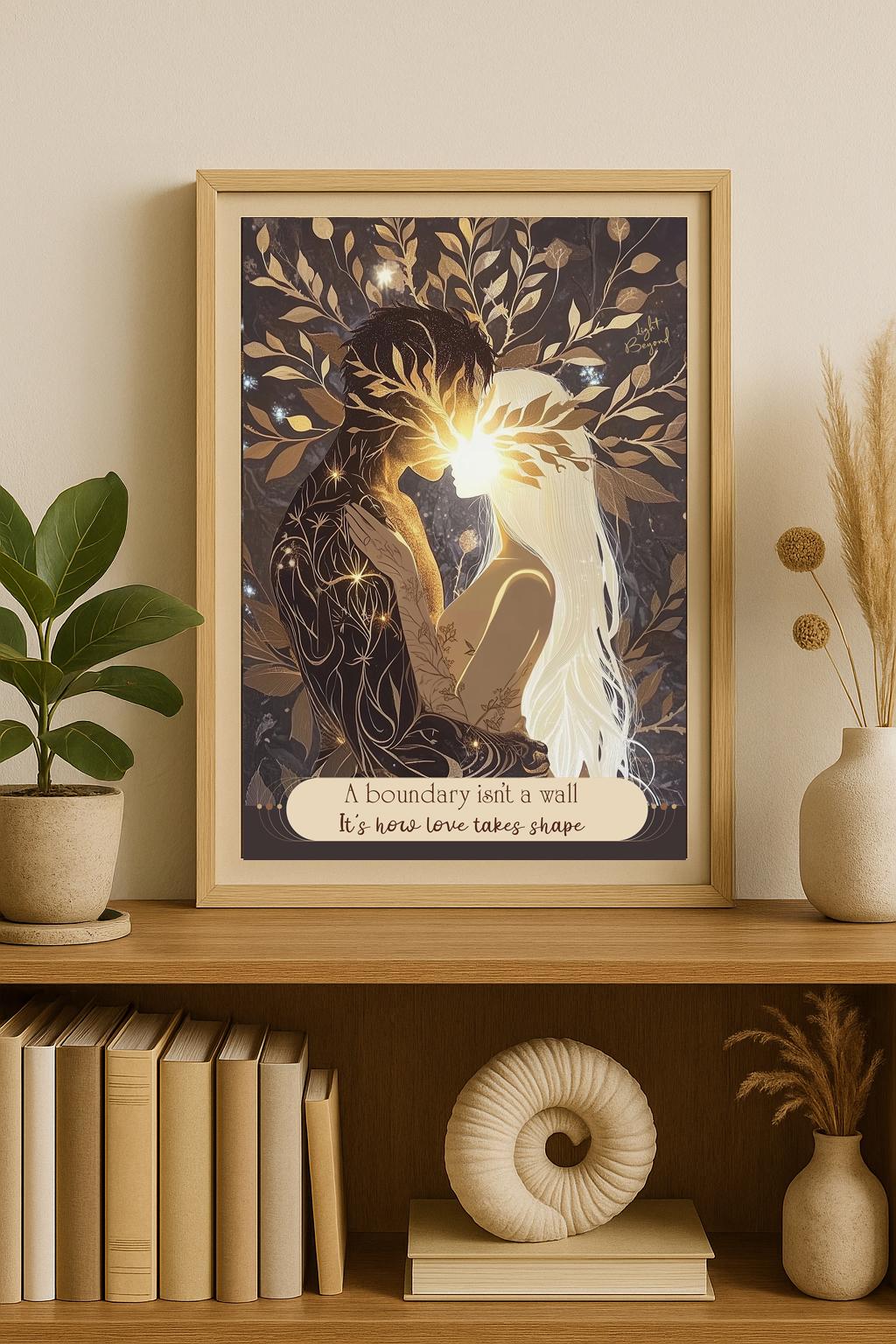 Romantic Satin Poster, Love Art Print, Boho Wall Decor, Gift for Couples, Spiritual Poster Print, Anniversary Gift – Sacred Love Art