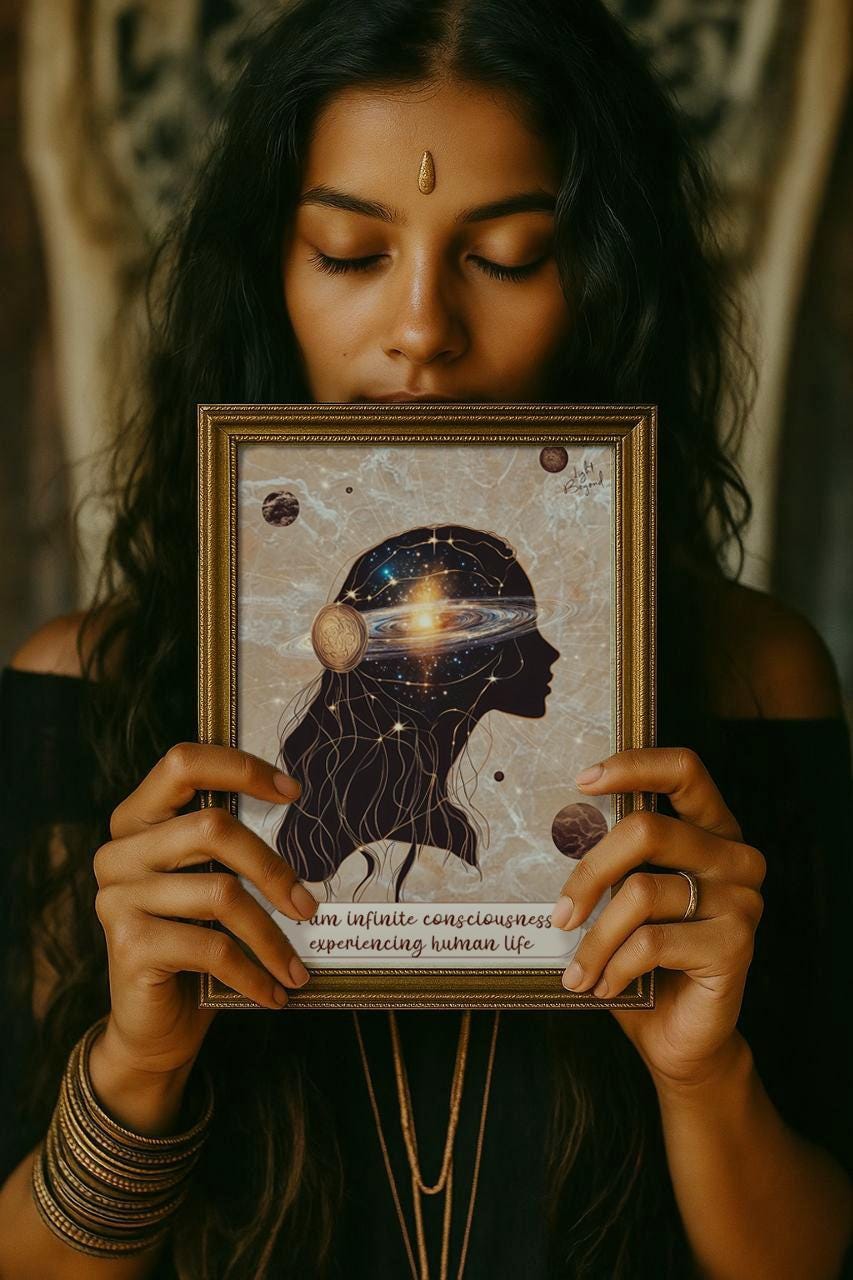 Infinite Consciousness Wall Art Printable | Spiritual Woman Galaxy Head | Boho Digital Download | Meditation Room Decor Poster