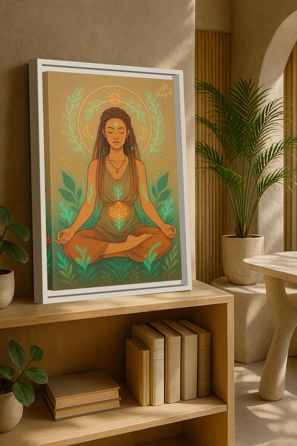 Meditating Woman Canvas Wall Art, Zen Decor for Mindfulness, Spiritual Boho Decor, Spiritual Gift Framed Print
