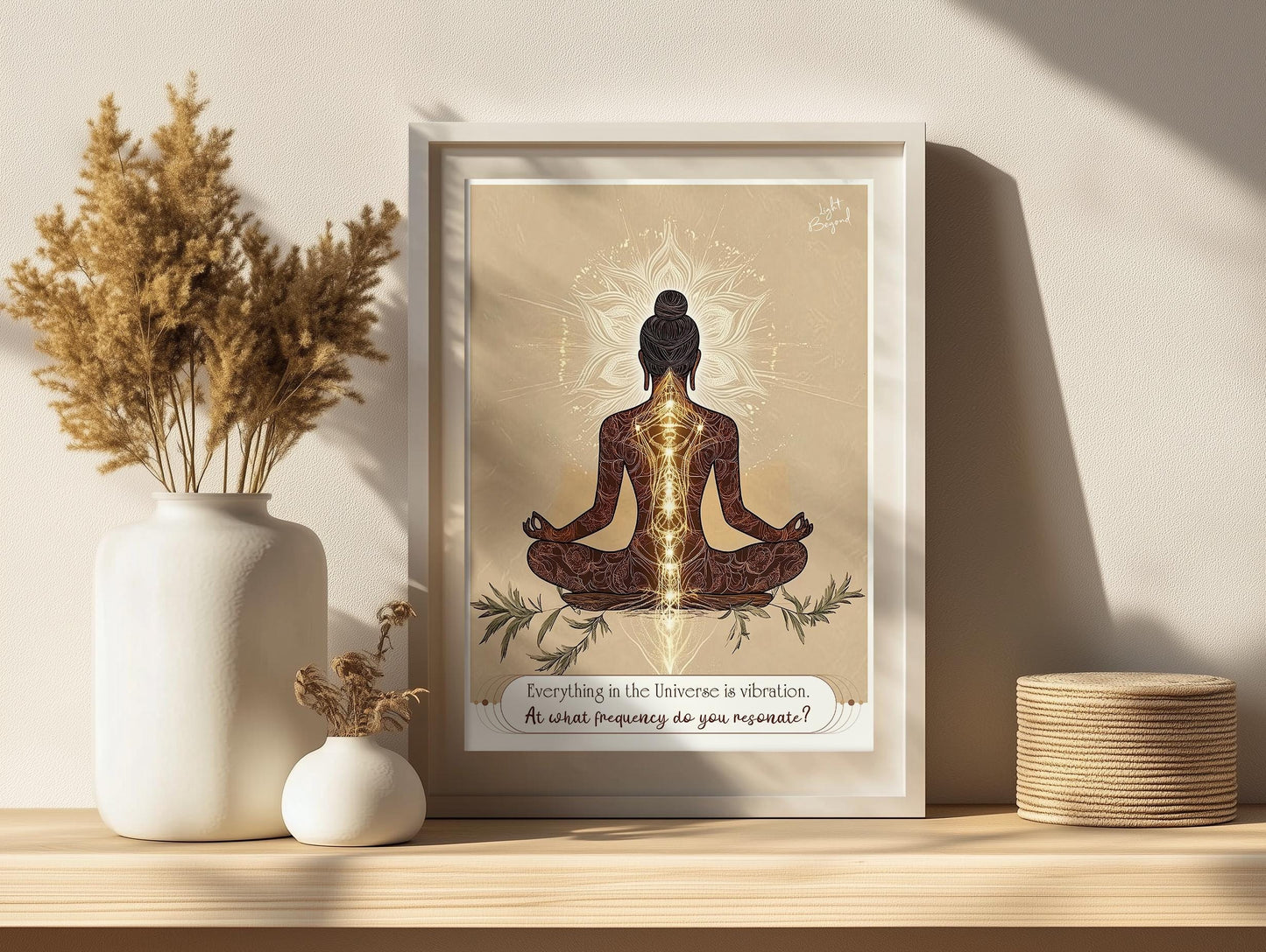 Chakras Printable Yoga Art featuring a thought-provoking question inspired by Buddhist philosophy – Natural Colors Wall Decor