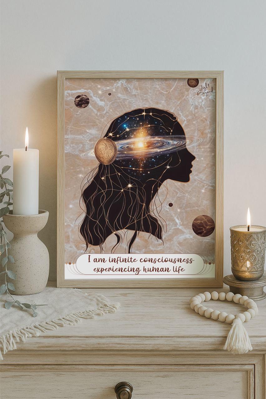 Infinite Consciousness Wall Art Printable | Spiritual Woman Galaxy Head | Boho Digital Download | Meditation Room Decor Poster
