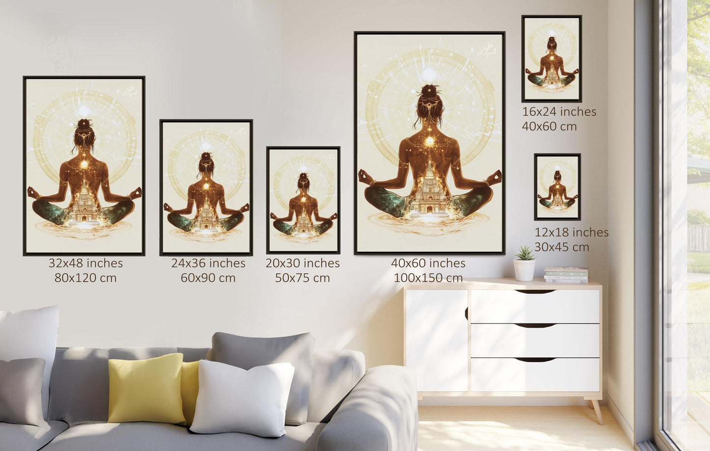 Framed Canvas Print – Sacred Body Temple Art – Boho Spiritual Wall Decor – Divine Feminine Meditation – Yoga Room Aesthetic