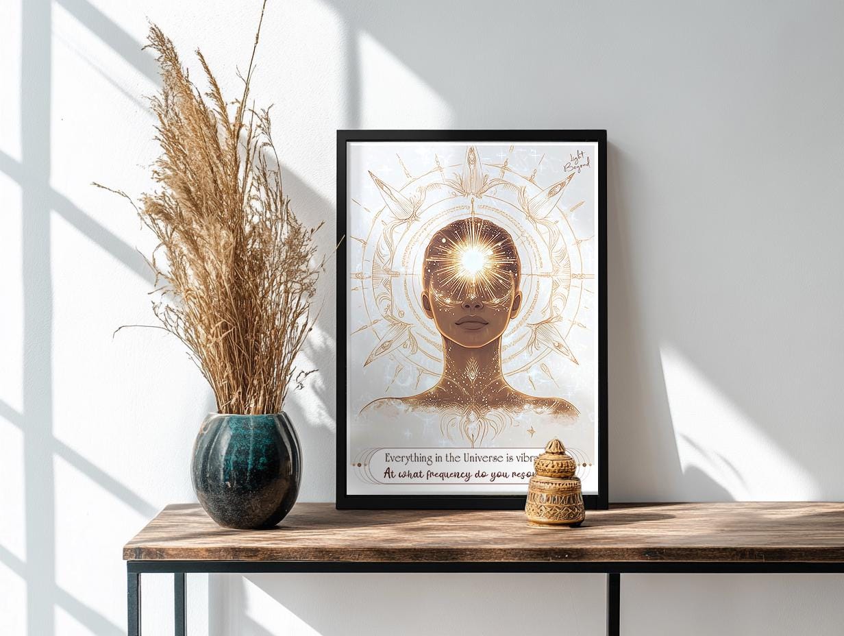 Spiritual Boho Printable Poster – "Everything is Vibration" Quote – Warm Calming Colors Digital Art Print – Mindfulness and Soulful Decor