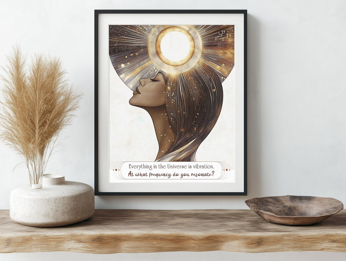 Spiritual Boho Printable Art – "Everything is Vibration" Quote – Warm Beige and White Digital Download – Mindfulness and Soulful Decor