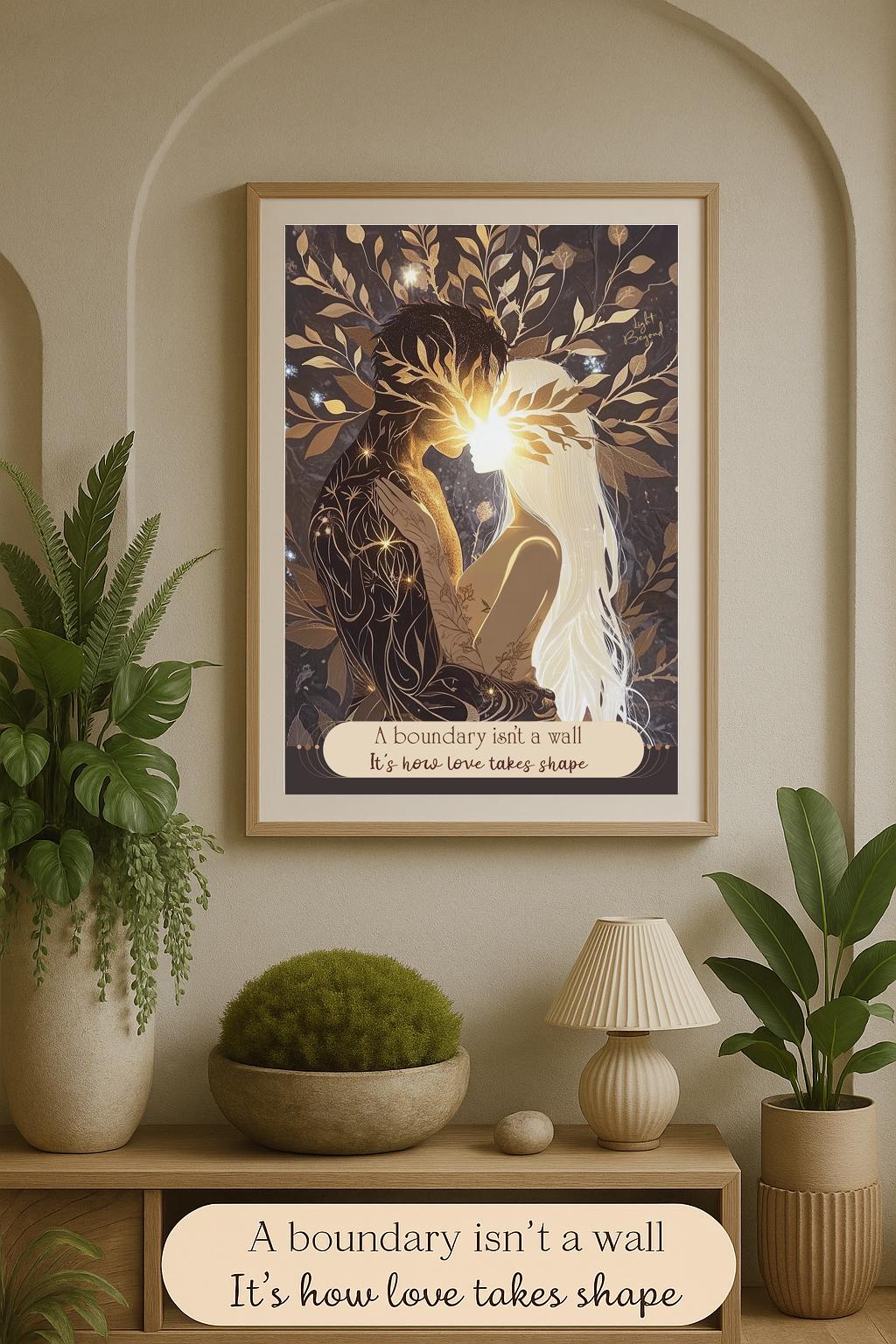 Romantic Satin Poster, Love Art Print, Boho Wall Decor, Gift for Couples, Spiritual Poster Print, Anniversary Gift – Sacred Love Art