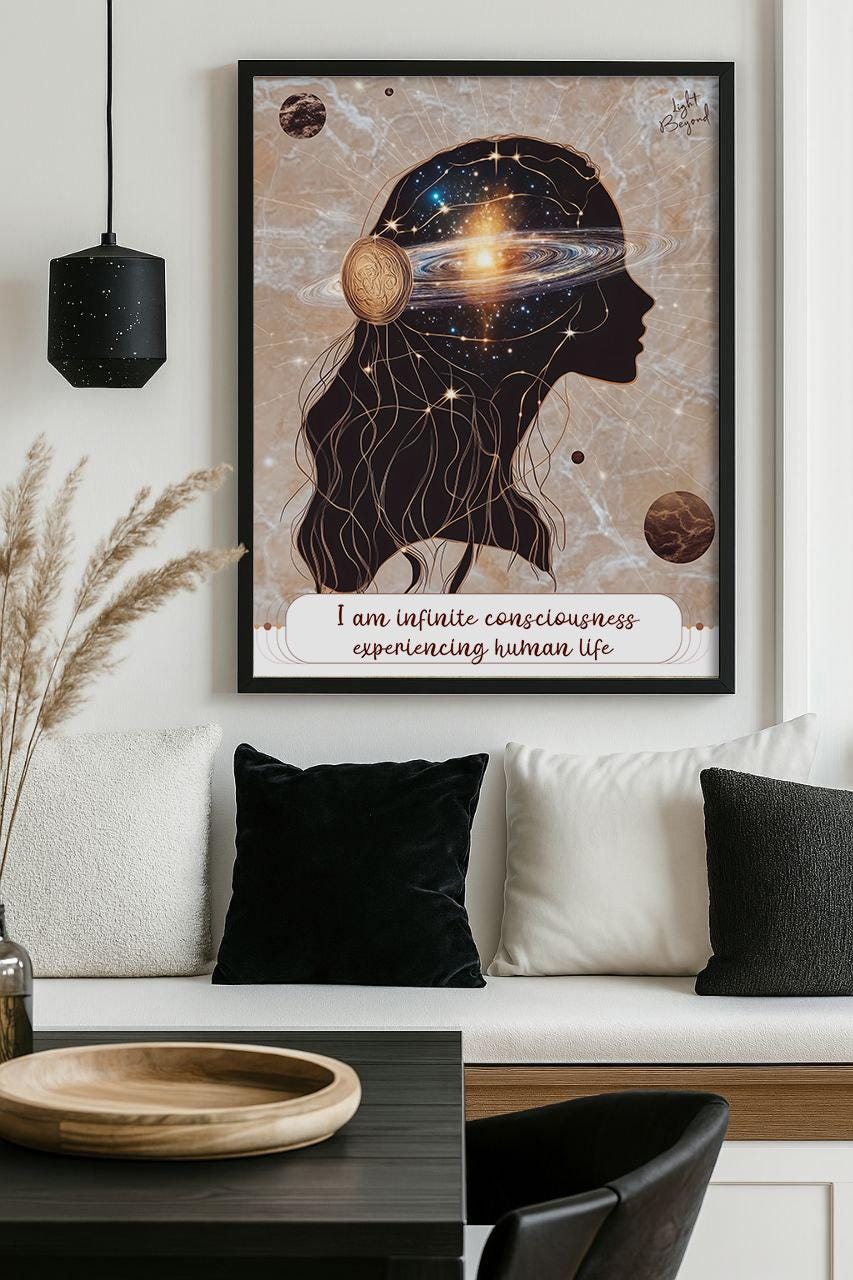 Infinite Consciousness Wall Art Printable | Spiritual Woman Galaxy Head | Boho Digital Download | Meditation Room Decor Poster