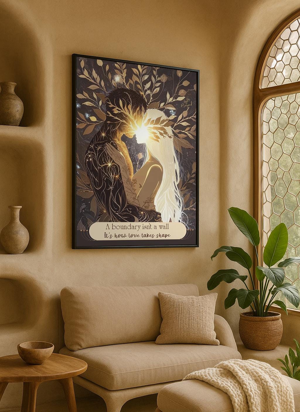 Romantic Satin Poster, Love Art Print, Boho Wall Decor, Gift for Couples, Spiritual Poster Print, Anniversary Gift – Sacred Love Art