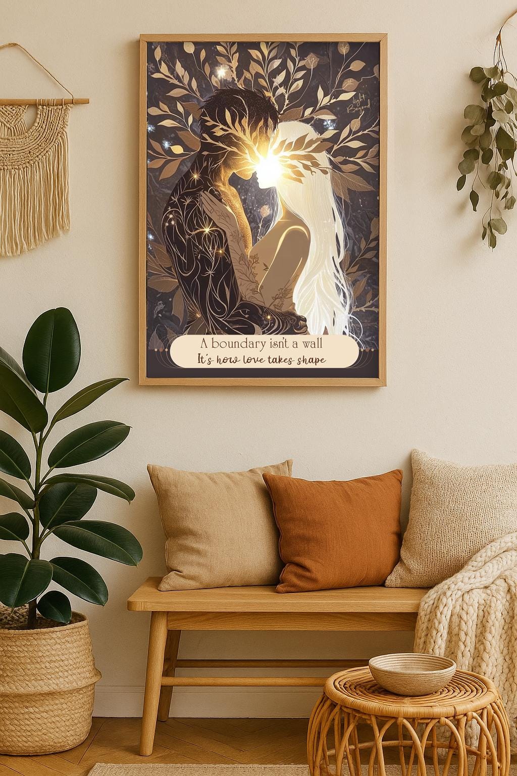 Romantic Satin Poster, Love Art Print, Boho Wall Decor, Gift for Couples, Spiritual Poster Print, Anniversary Gift – Sacred Love Art
