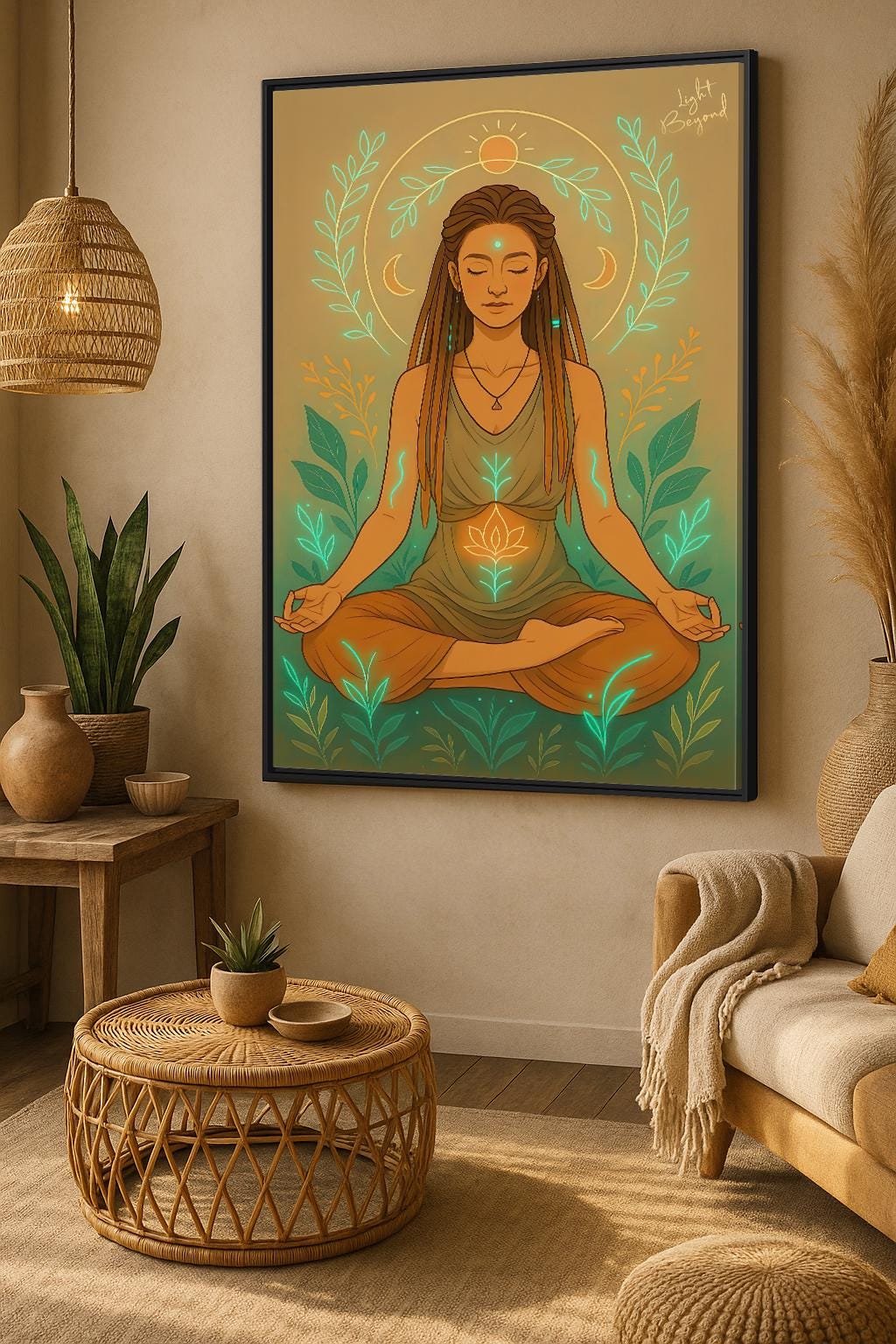 Meditating Woman Canvas Wall Art, Zen Decor for Mindfulness, Spiritual Boho Decor, Spiritual Gift Framed Print