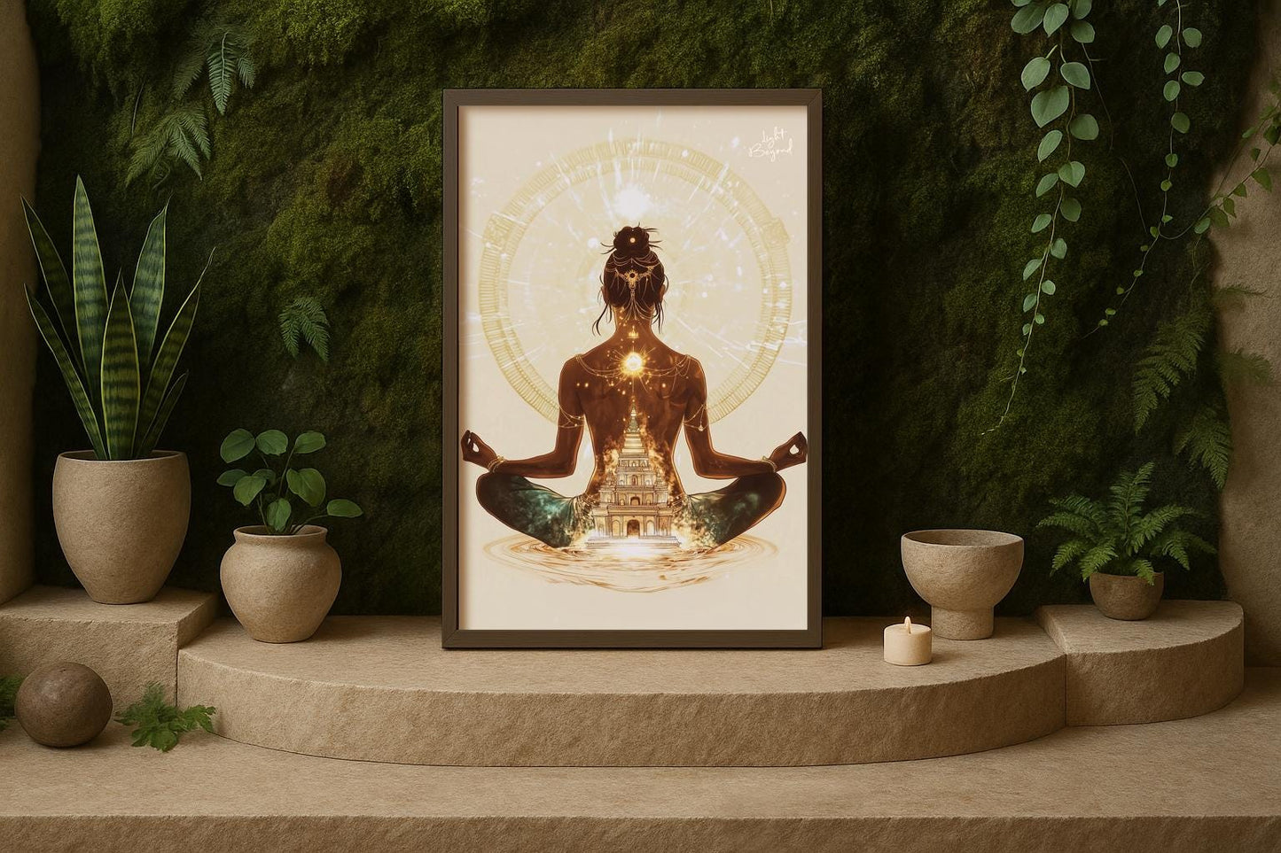 Framed Canvas Print – Sacred Body Temple Art – Boho Spiritual Wall Decor – Divine Feminine Meditation – Yoga Room Aesthetic
