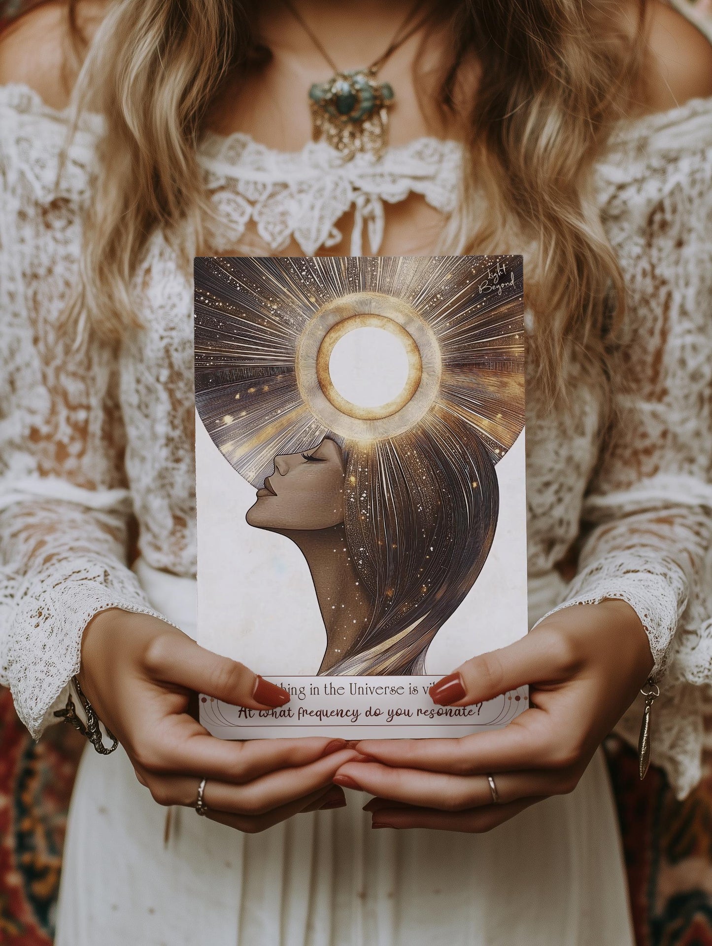 Flat Greeting Card A6/A5 β Spiritual Art Mini Print Postcard β Blank Back for Personal Message β Boho Gift β "Everything is Vibration"