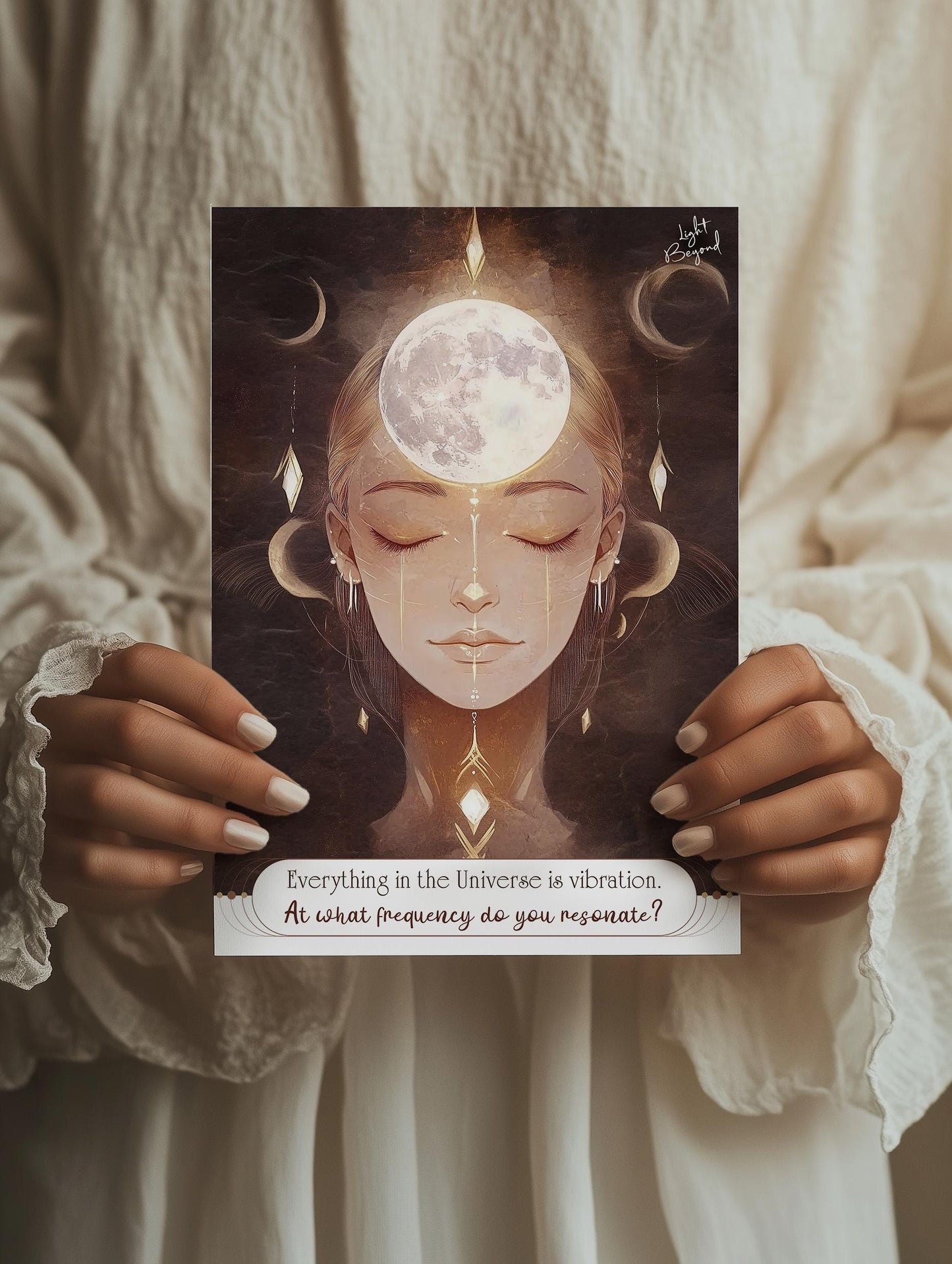 Spiritual Boho Printable Wall Art – "Everything is Vibration" Quote – Warm Beige and White Digital Download – Mindfulness and Soulful Decor