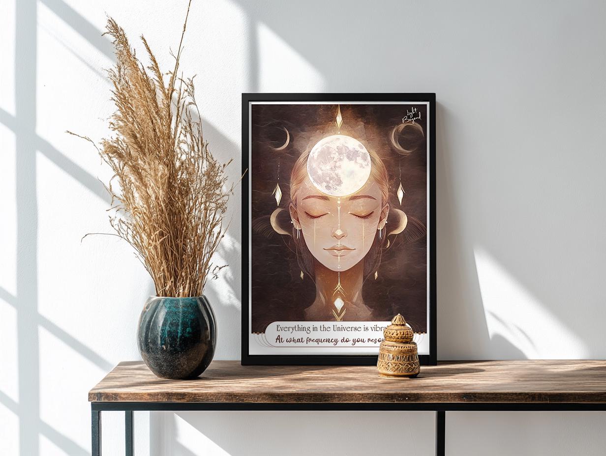 Spiritual Boho Printable Wall Art – "Everything is Vibration" Quote – Warm Beige and White Digital Download – Mindfulness and Soulful Decor