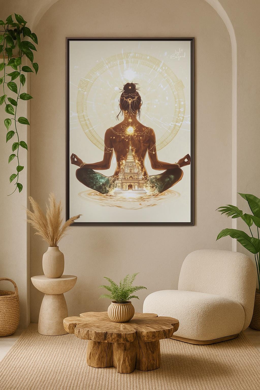 Framed Canvas Print – Sacred Body Temple Art – Boho Spiritual Wall Decor – Divine Feminine Meditation – Yoga Room Aesthetic