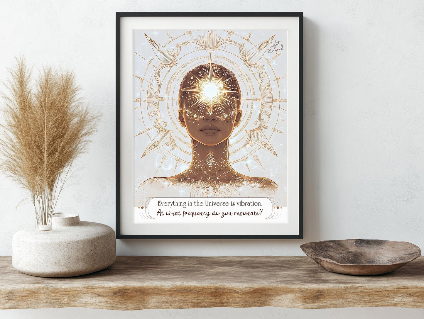 Spiritual Boho Printable Poster – "Everything is Vibration" Quote – Warm Calming Colors Digital Art Print – Mindfulness and Soulful Decor