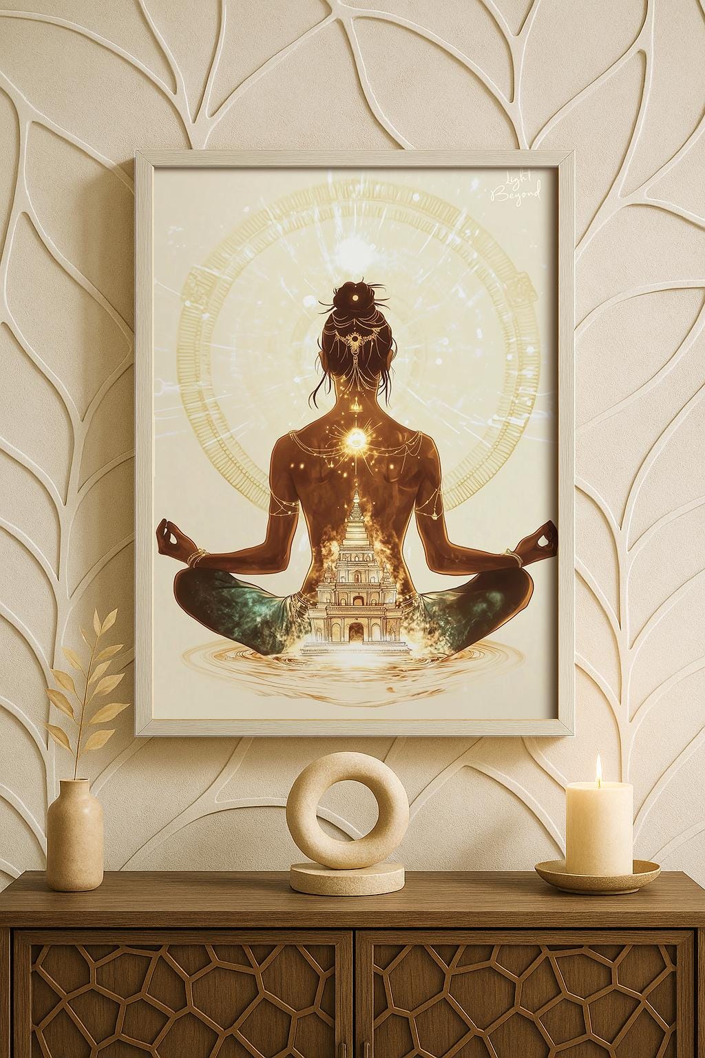 Framed Canvas Print – Sacred Body Temple Art – Boho Spiritual Wall Decor – Divine Feminine Meditation – Yoga Room Aesthetic