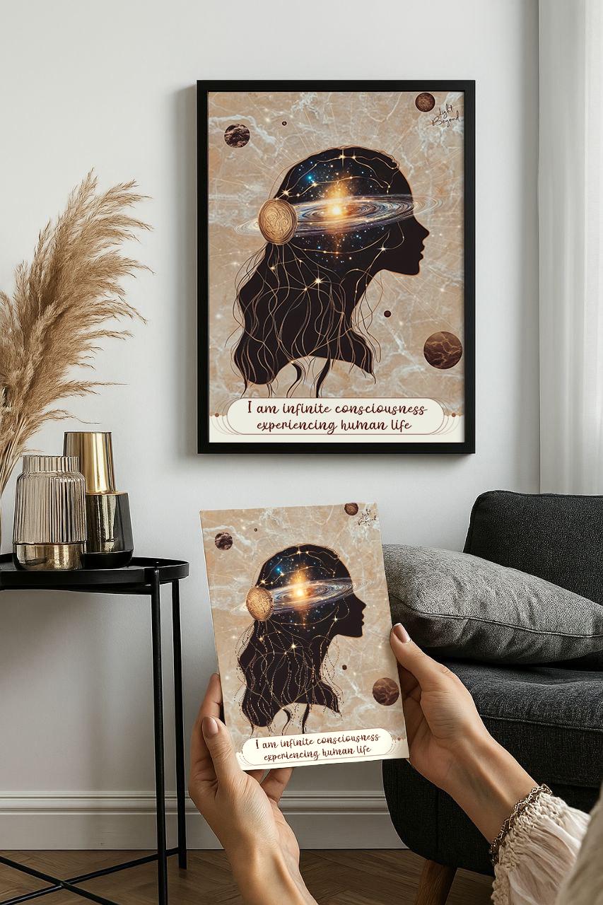 Infinite Consciousness Wall Art Printable | Spiritual Woman Galaxy Head | Boho Digital Download | Meditation Room Decor Poster