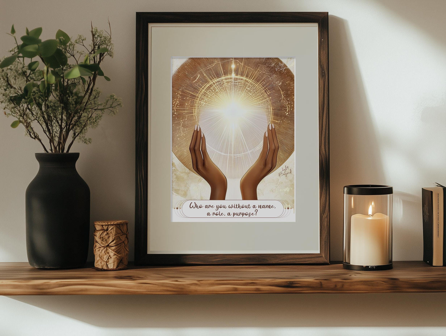 Boho Spiritual Printable Wall Art – “Who are you without a name, a role, a purpose?” – Beige Minimalist Meditation Poster