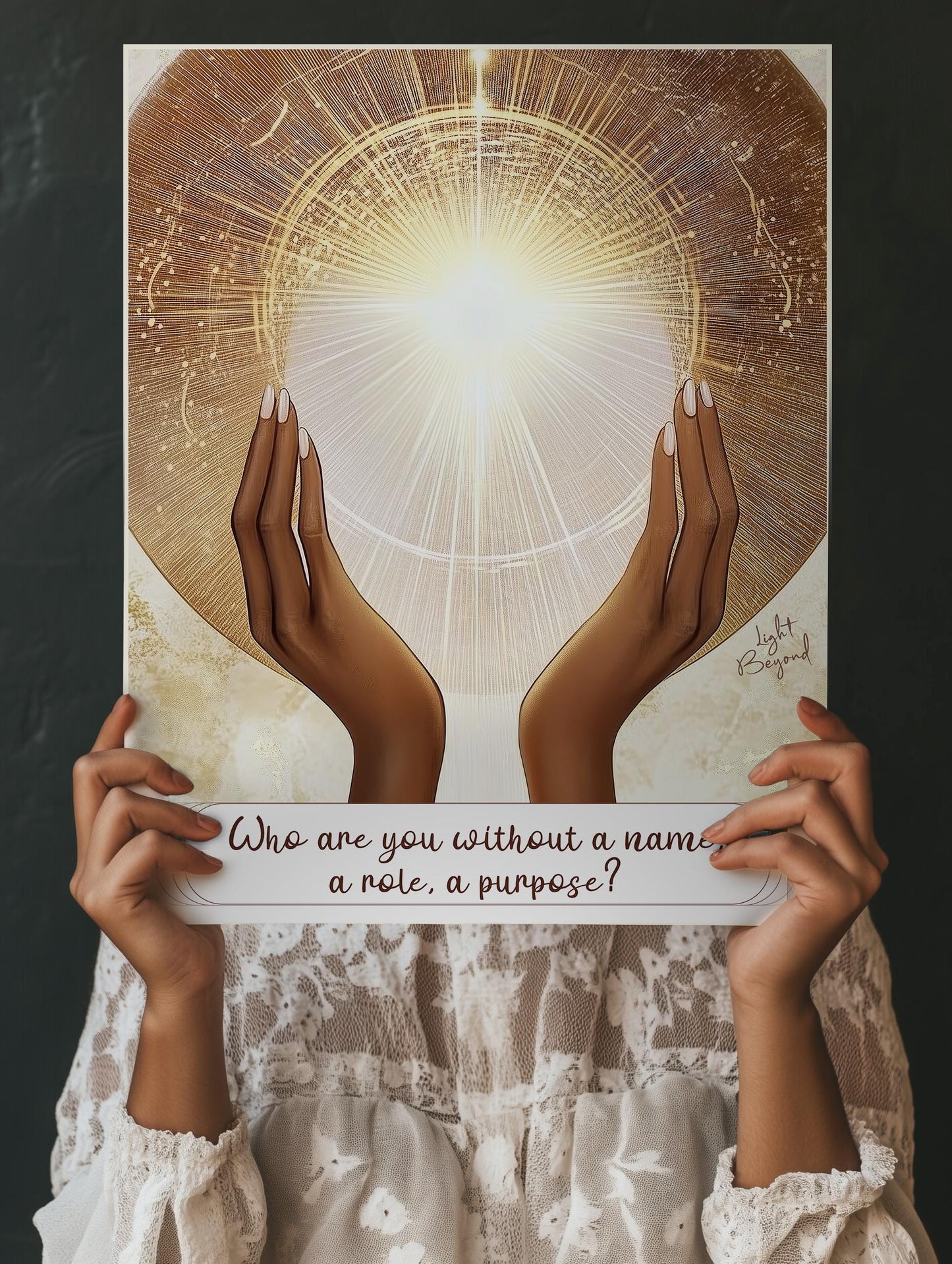 Boho Spiritual Printable Wall Art – “Who are you without a name, a role, a purpose?” – Beige Minimalist Meditation Poster