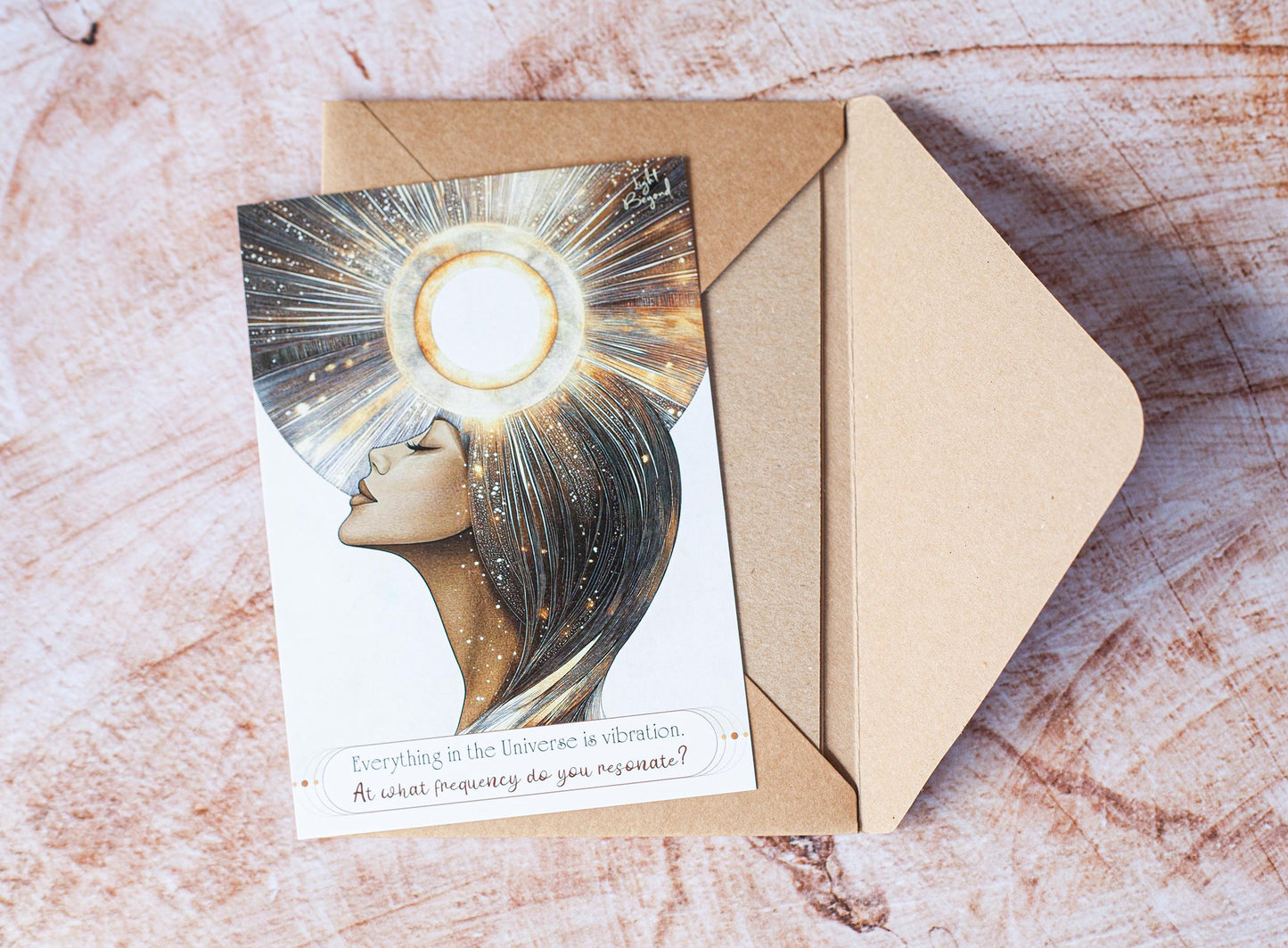 Flat Greeting Card A6/A5 β Spiritual Art Mini Print Postcard β Blank Back for Personal Message β Boho Gift β "Everything is Vibration"
