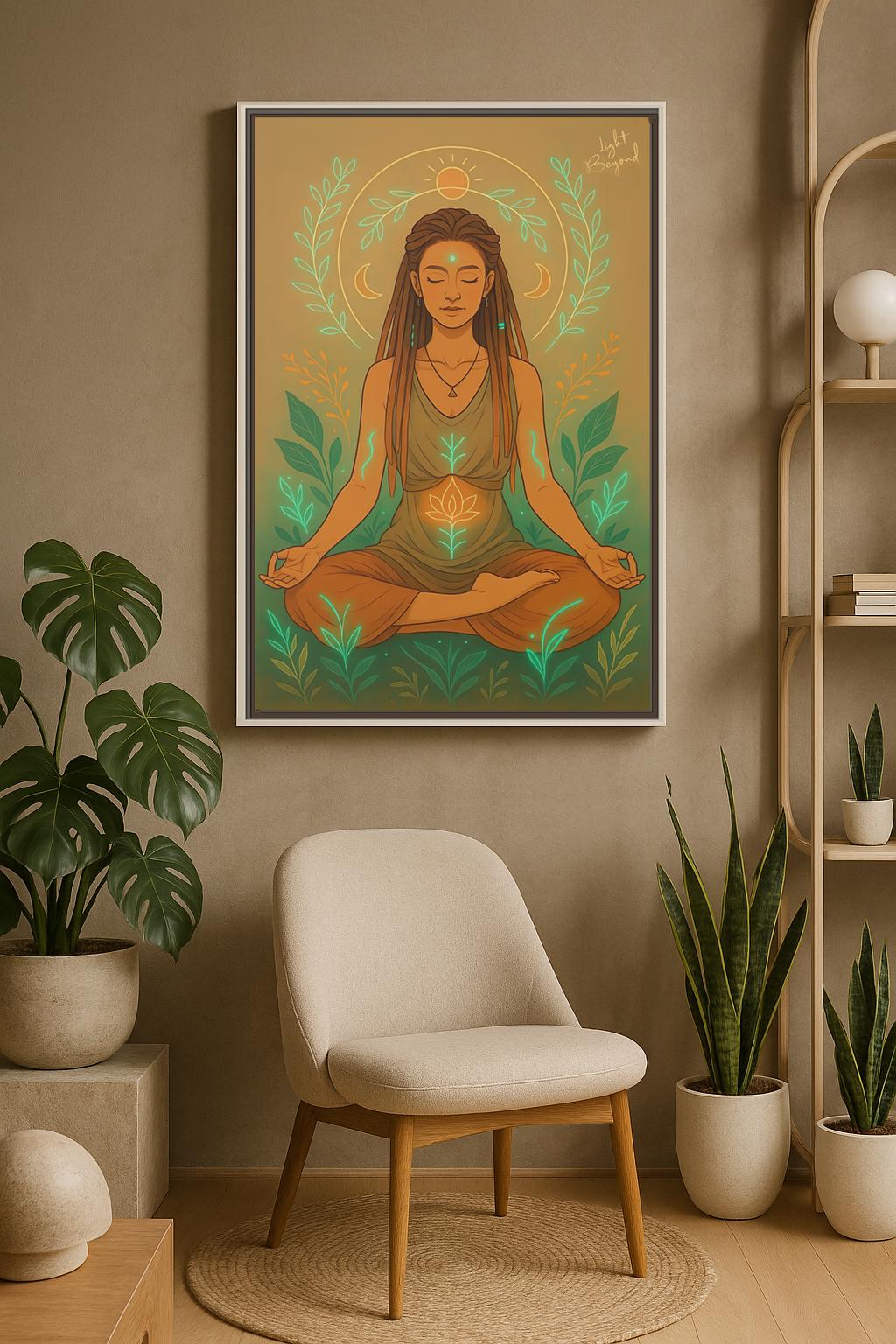 Meditating Woman Canvas Wall Art, Zen Decor for Mindfulness, Spiritual Boho Decor, Spiritual Gift Framed Print