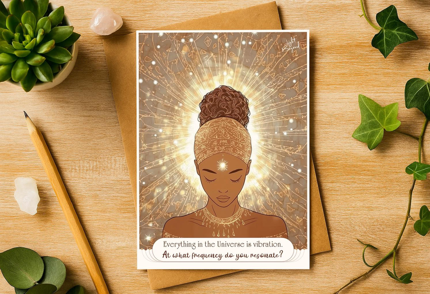 Spiritual Flat Greeting Card - Mini Art Print A6/A5 – Blank Back for Personal Message - Soulful Boho Gift with Quote