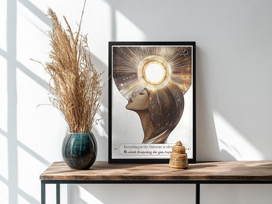 Spiritual Boho Printable Art – "Everything is Vibration" Quote – Warm Beige and White Digital Download – Mindfulness and Soulful Decor