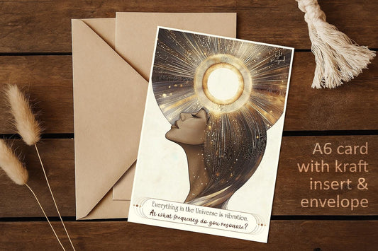 Flat Greeting Card A6/A5 – Spiritual Art Mini Print Postcard – Blank Back for Personal Message – Boho Gift – "Everything is Vibration"
