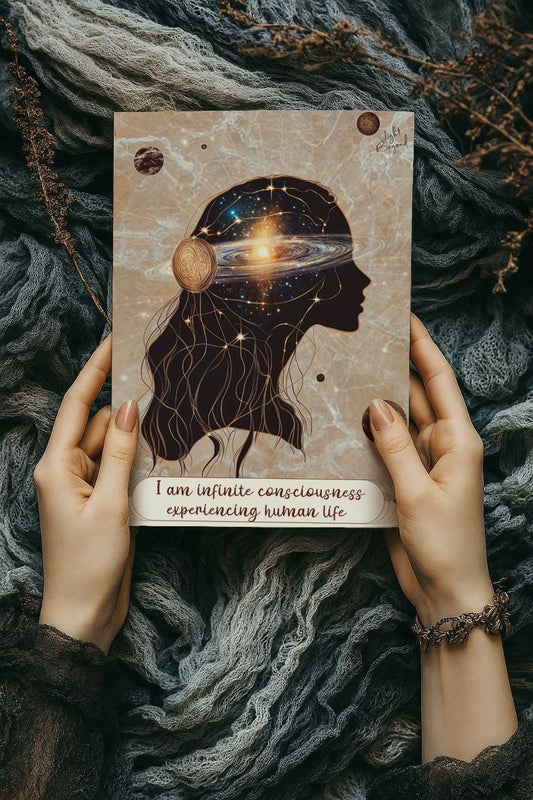 Infinite Consciousness Wall Art Printable | Spiritual Woman Galaxy Head | Boho Digital Download | Meditation Room Decor Poster