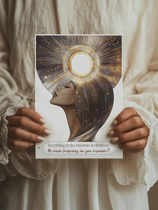 Spiritual Boho Printable Art – "Everything is Vibration" Quote – Warm Beige and White Digital Download – Mindfulness and Soulful Decor