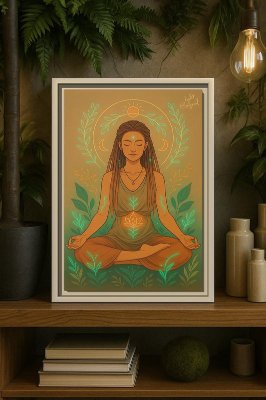 Meditating Woman Canvas Wall Art, Zen Decor for Mindfulness, Spiritual Boho Decor, Spiritual Gift Framed Print