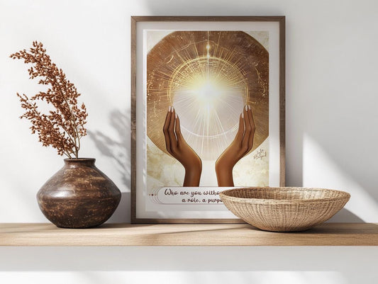 Boho Spiritual Printable Wall Art – “Who are you without a name, a role, a purpose?” – Beige Minimalist Meditation Poster