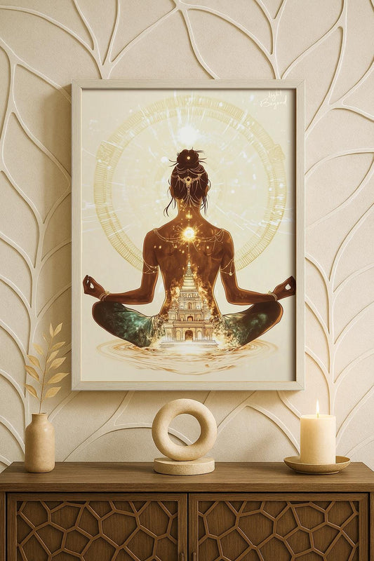 Framed Canvas Print – Sacred Body Temple Art – Boho Spiritual Wall Decor – Divine Feminine Meditation – Yoga Room Aesthetic
