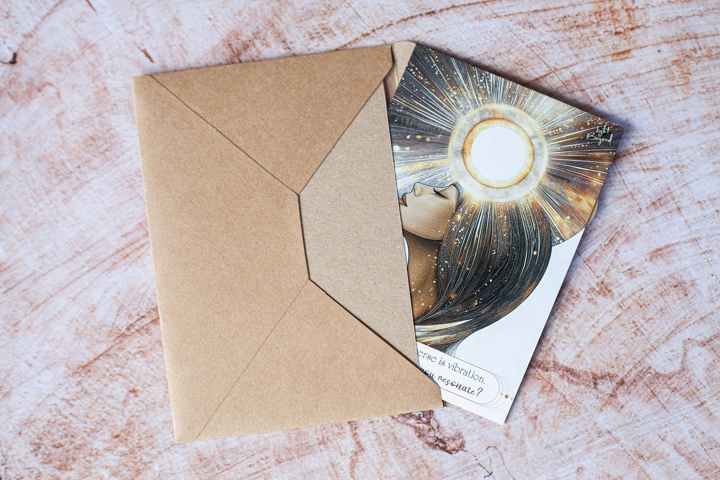 Flat Greeting Card A6/A5 – Spiritual Art Mini Print Postcard – Blank Back for Personal Message – Boho Gift – "Everything is Vibration"