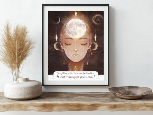 Spiritual Boho Printable Wall Art – "Everything is Vibration" Quote – Warm Beige and White Digital Download – Mindfulness and Soulful Decor